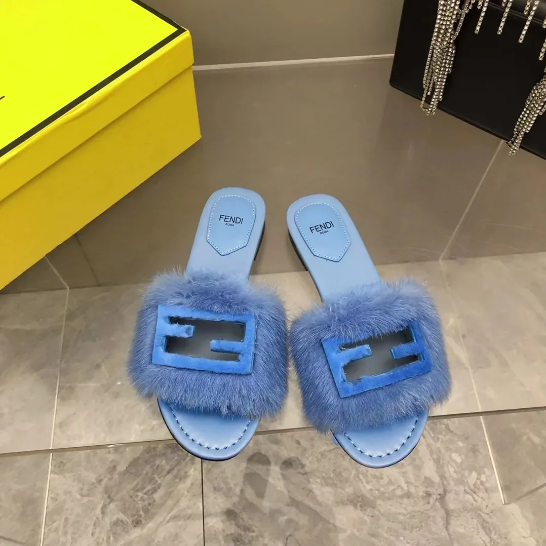 Fendi Blue Mink Slides
