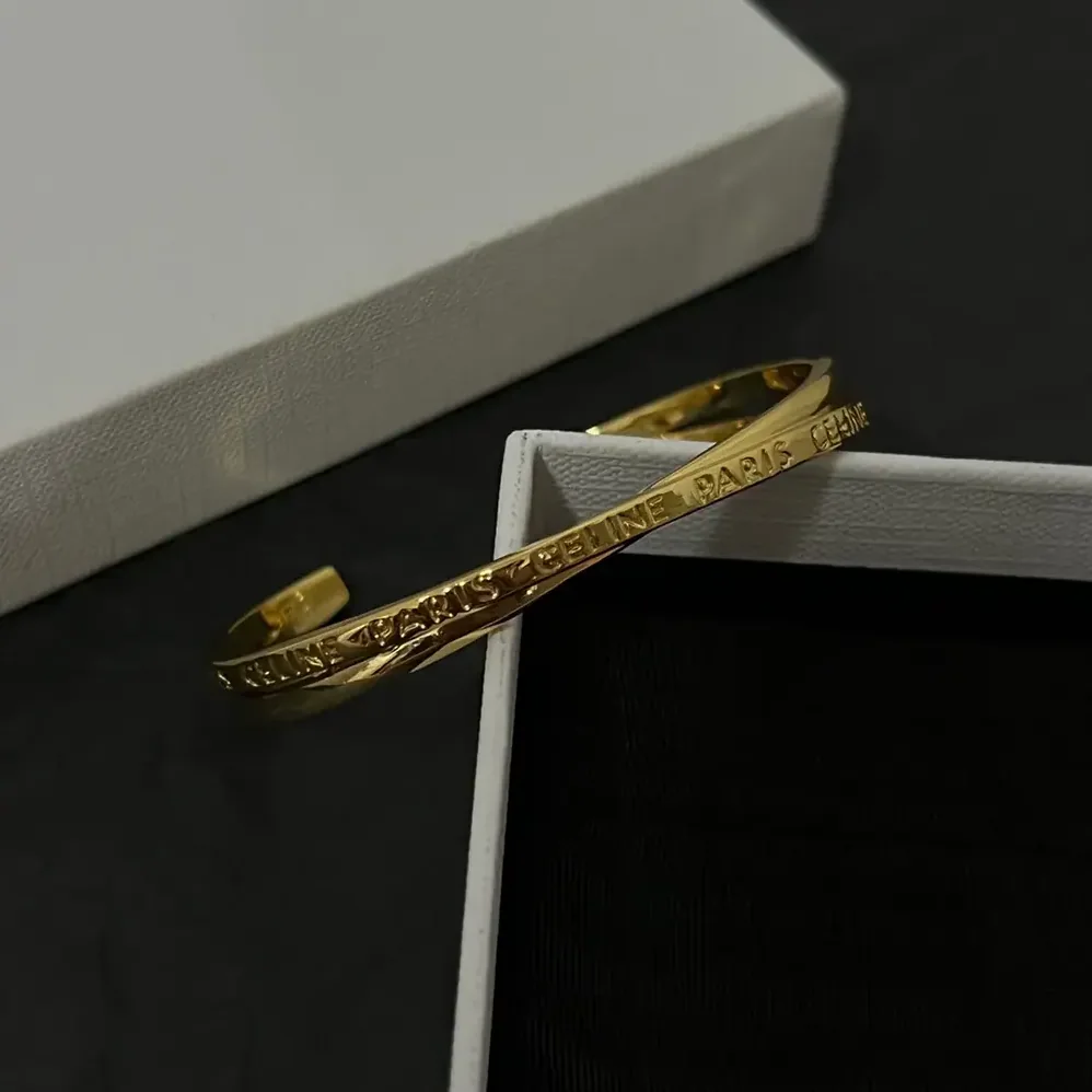 Celine Paris Double Thin Cuff in Brass with Gold Finish for Women in Gold