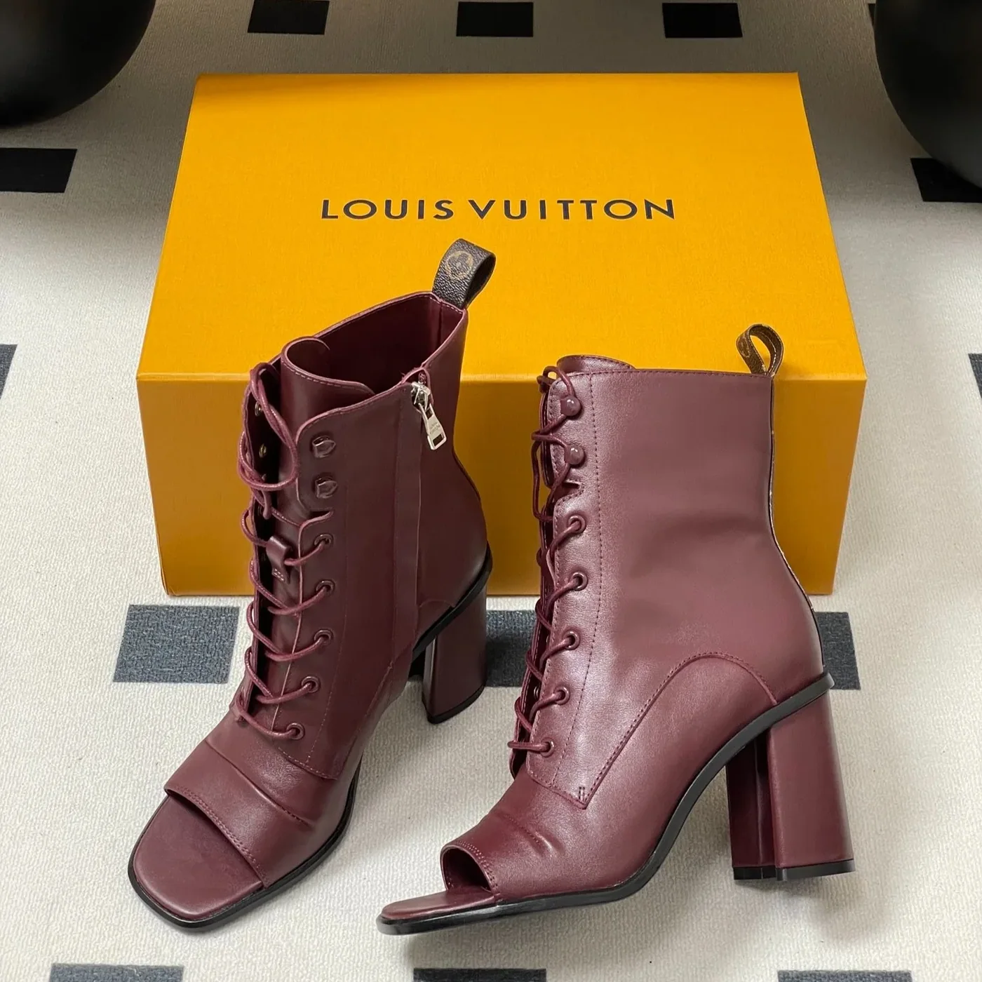 Louis Vuitton Berlin Open Toe Ankle Boots Bordeaux Red 1AICLT