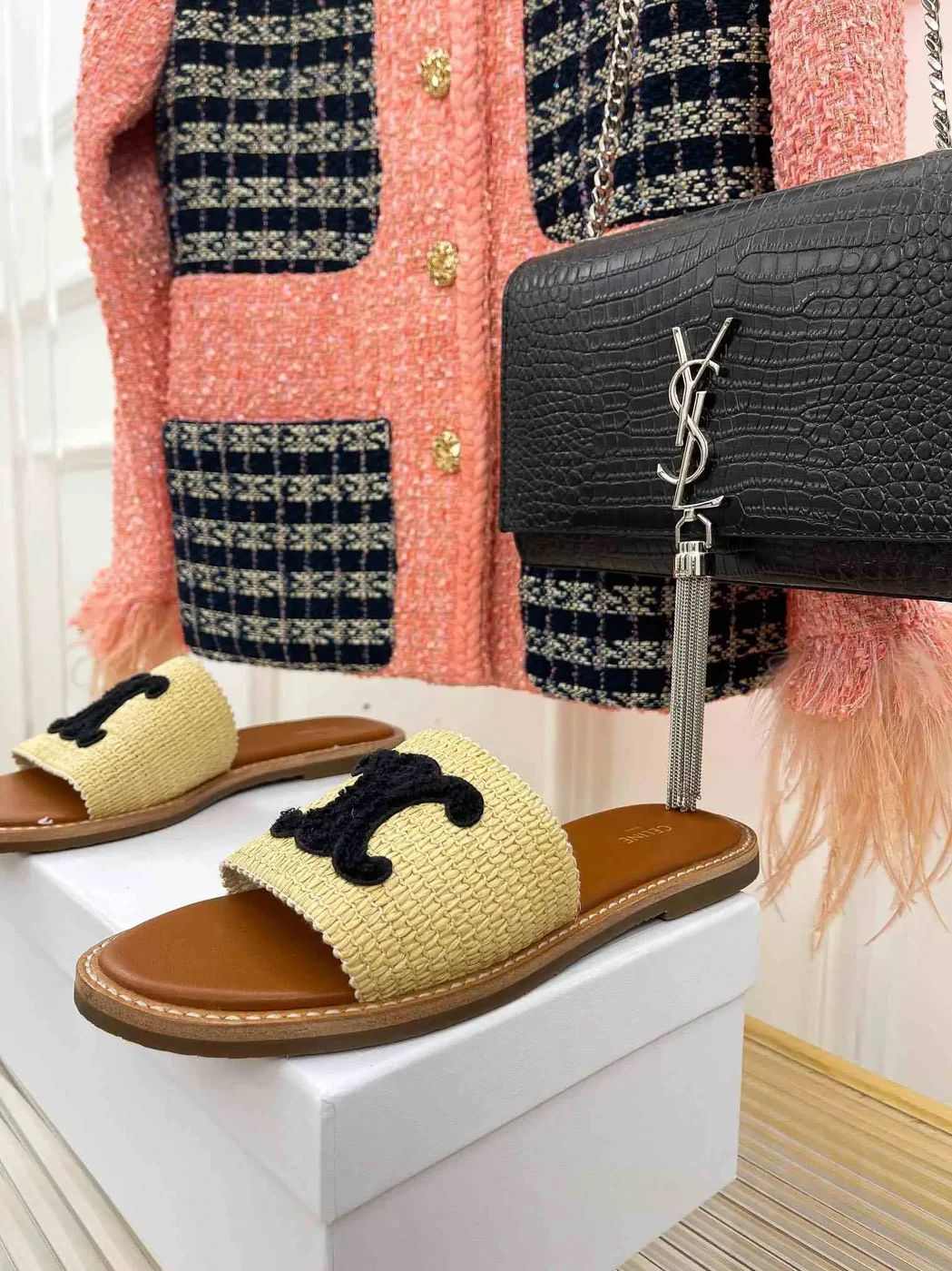Celine Lympia Flat In Raffia Beige Celine Lympia Flat In Raffia Beige