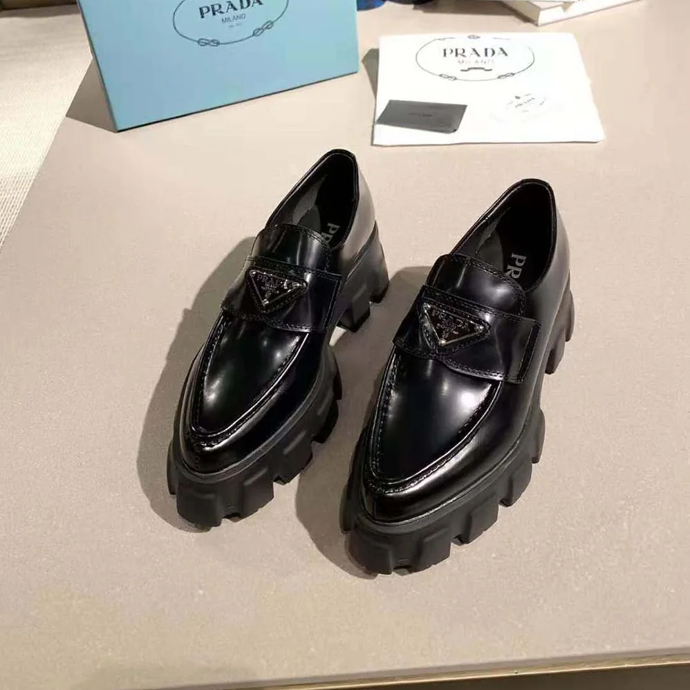 Prada Monolith Pointy Brushed Leather Loafer for Women Prada Monolith Pointy Brushed Leather Loafer for Women
