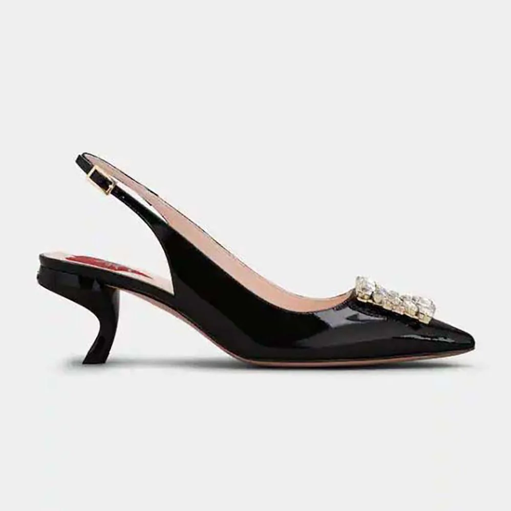 Roger Vivier Virgule Strass Buckle Slingback Pumps in Patent Leather for Women in Black Roger Vivier Virgule Strass Buckle Slingback Pumps in Patent Leather for Women in Black