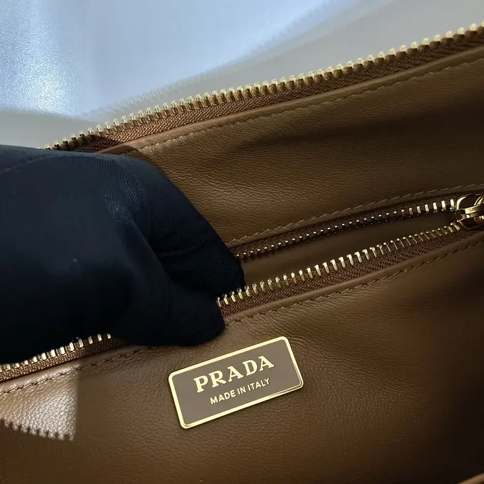 Prada Aimée Large Leather Shoulder Bag for Women in Brown Prada Aimée Large Leather Shoulder Bag for Women in Brown