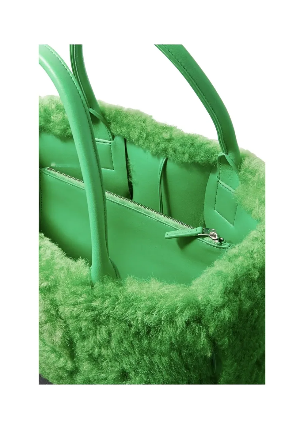 Arco Small Trimmed Intrecciato Shearling Tote Green