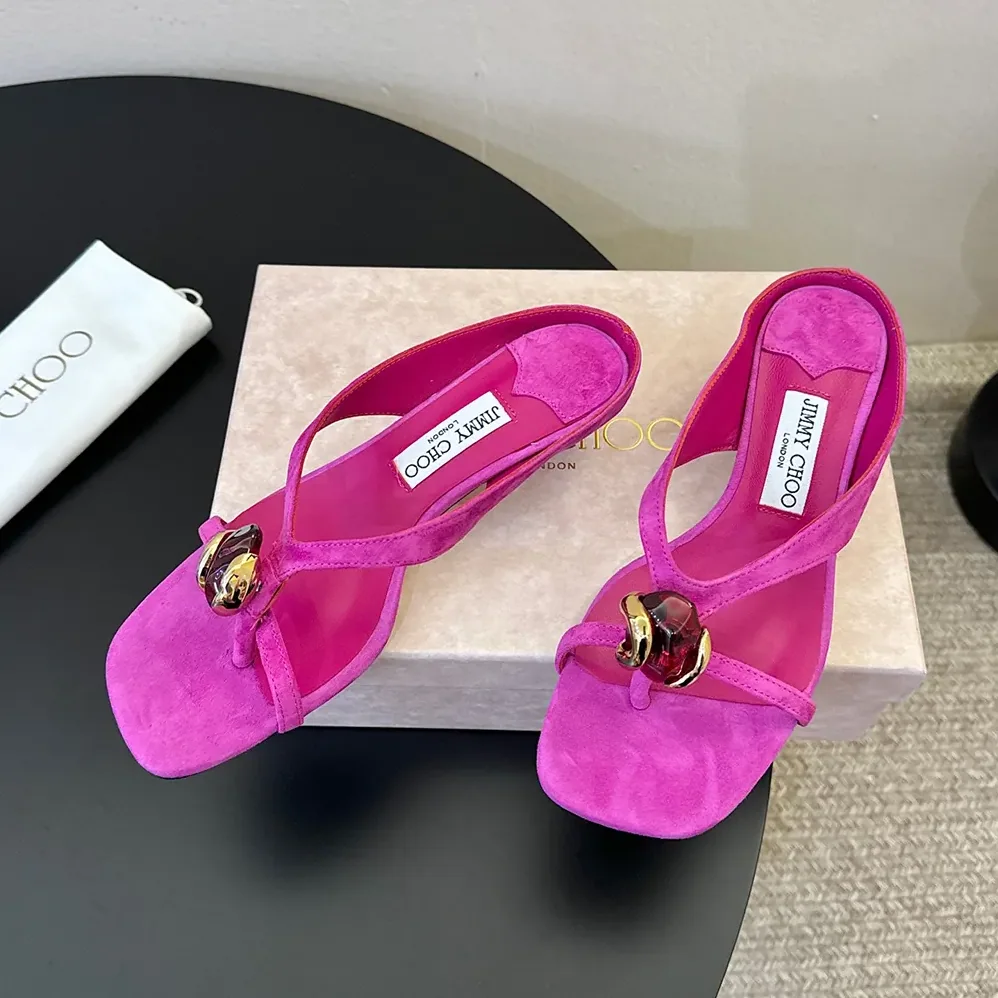 Jimmy Choo Emeri Stone 35 Violet Orchid And Dark Amber Suede Sandals for Women