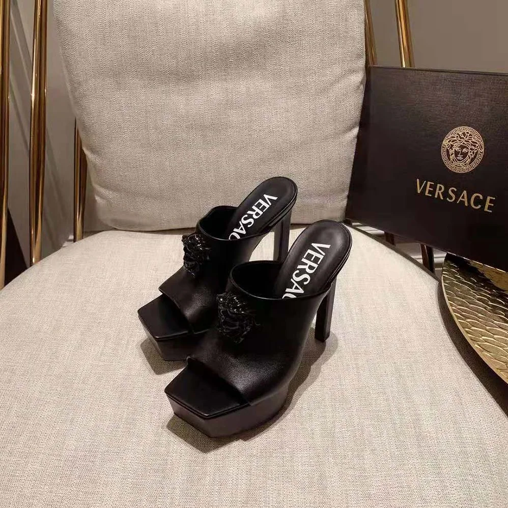Versace La Medusa Platform Mules in 105mm Heel Hight for Women in Black