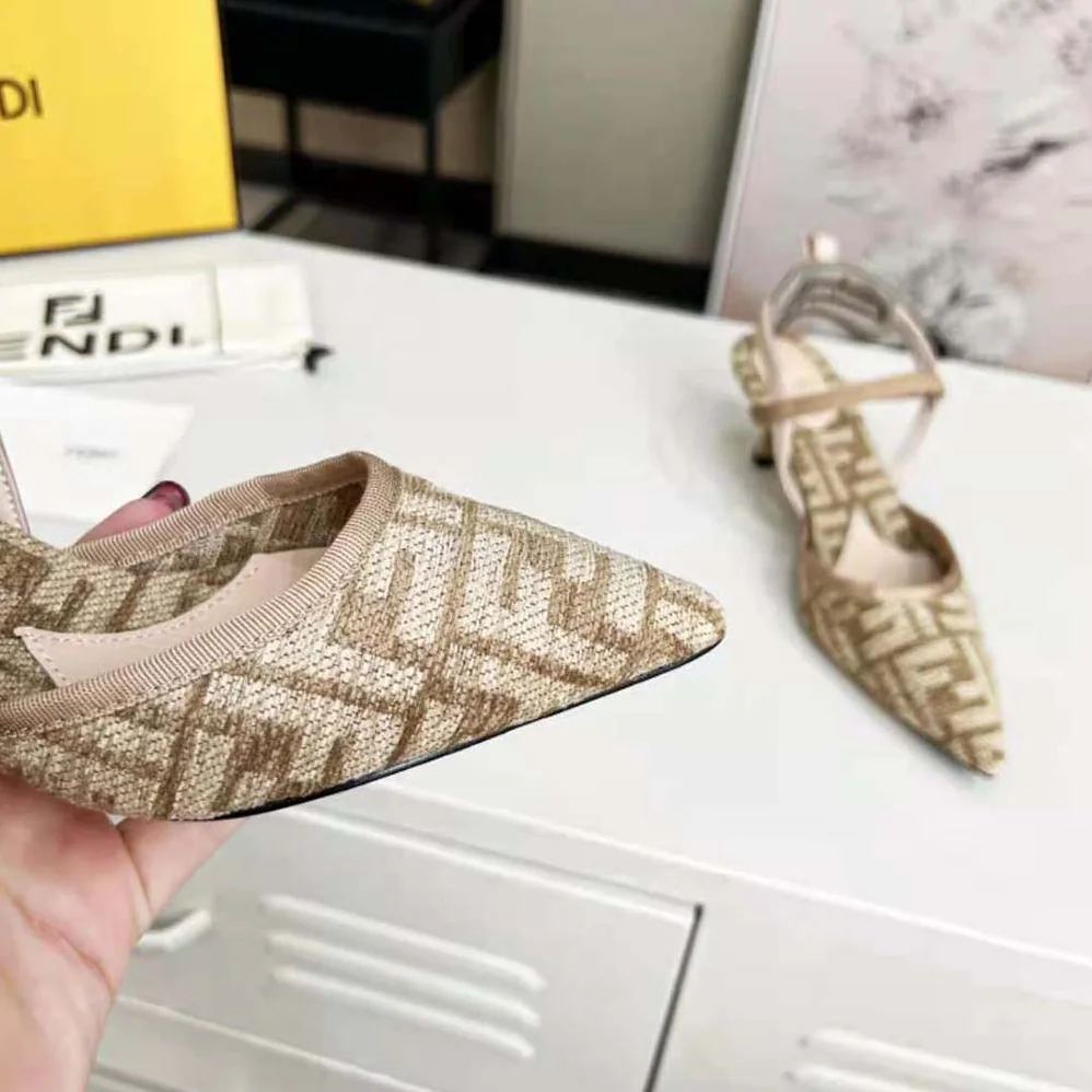 Fendi Colibrì Lite Medium-Heel Beige FF Chenille Slingbacks for Women Fendi Colibrì Lite Medium-Heel Beige FF Chenille Slingbacks for Women