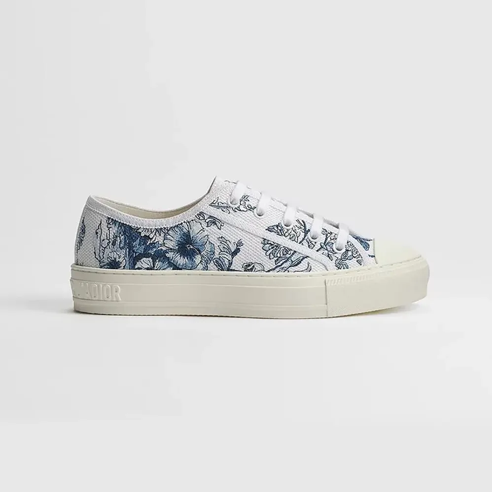 Dior Dioriviera Walk'n'Dior Sneaker White and Blue Toile de Jouy Floral Garden Embroidered Cotton for Women