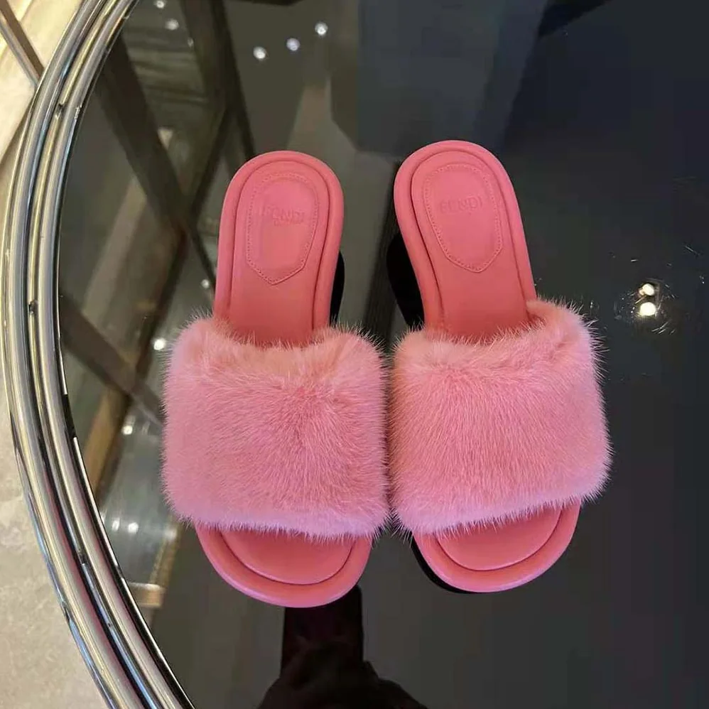 Fendi Baguette Pink Mink Slides for Women Fendi Baguette Pink Mink Slides for Women