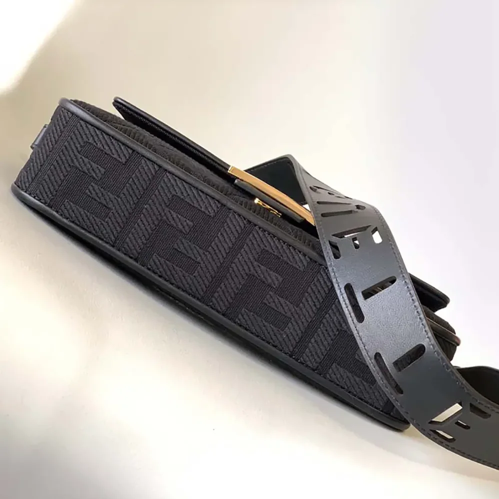 Fendi Baguette Black Denim Bag with FF Embroidery for Women