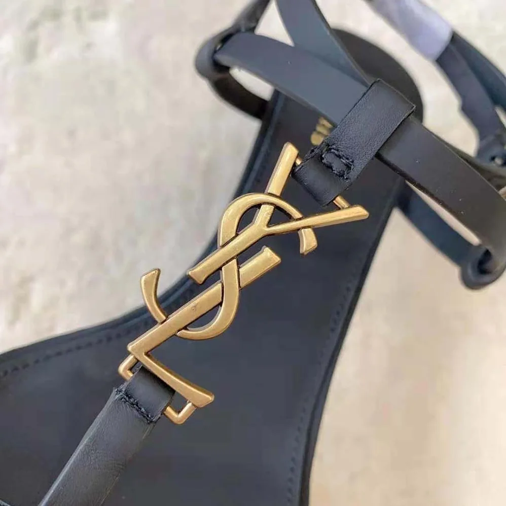 Saint Laurent YSL Cassandra Sandals in Smooth Leather for Women in Black
