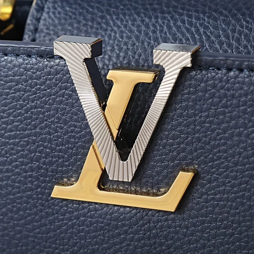 Louis Vuitton Capucines Mini Top Handle Bag / Navy Blue Silver/ Gold Hardware