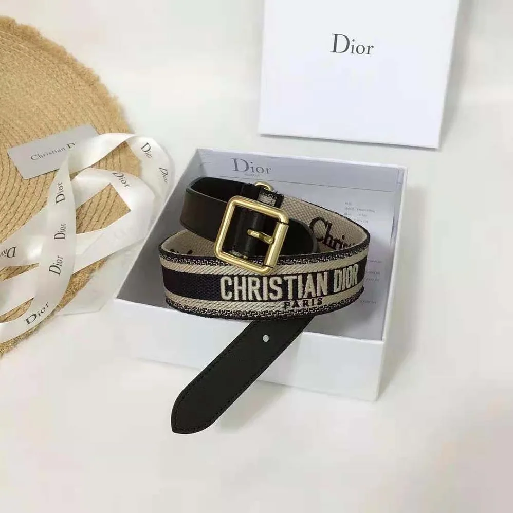 Dior Christian Dior Belt Blue and Cream Christian Dior Embroidered Canvas for Women Dior Christian Dior Belt Blue and Cream Christian Dior Embroidered Canvas for Women