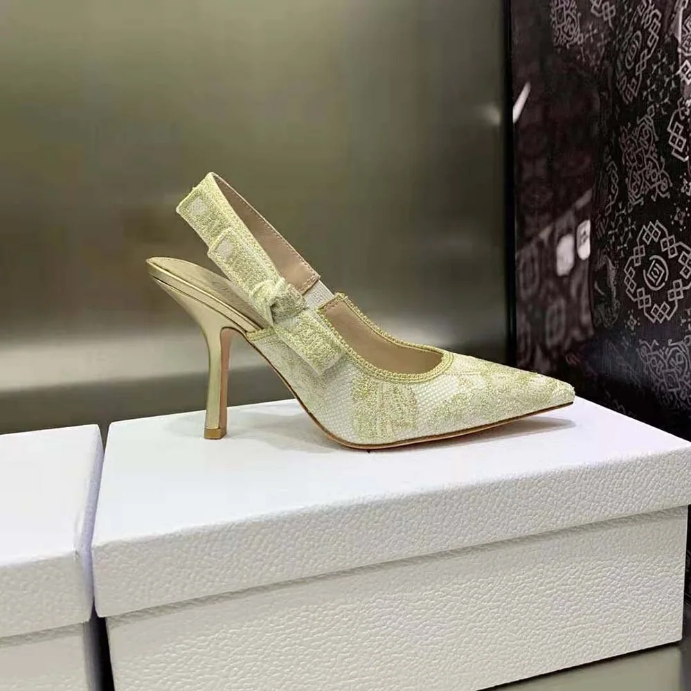 Dior J'Adior Slingback Pump White and Gold for Women in Tone Cotton Embroidered