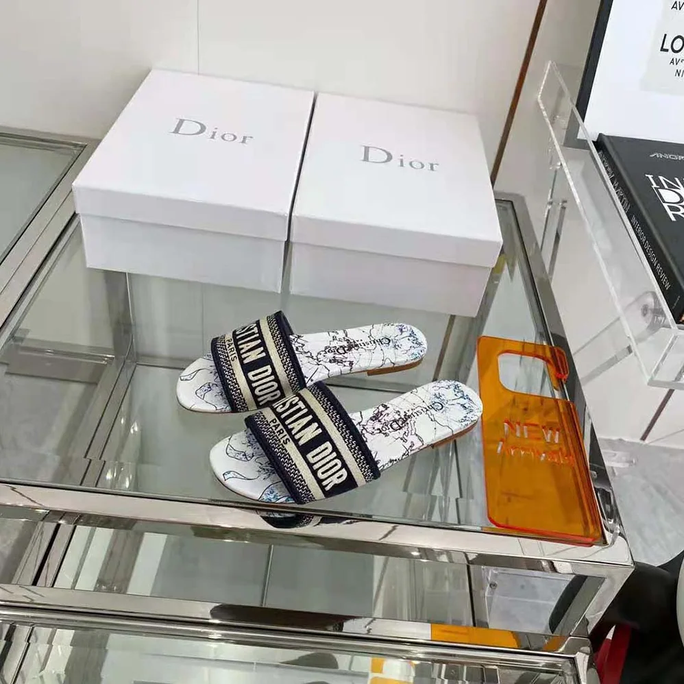 Dior Dway Slide Blue Dior Around the World Embroidered Cotton for Women Dior Dway Slide Blue Dior Around the World Embroidered Cotton for Women