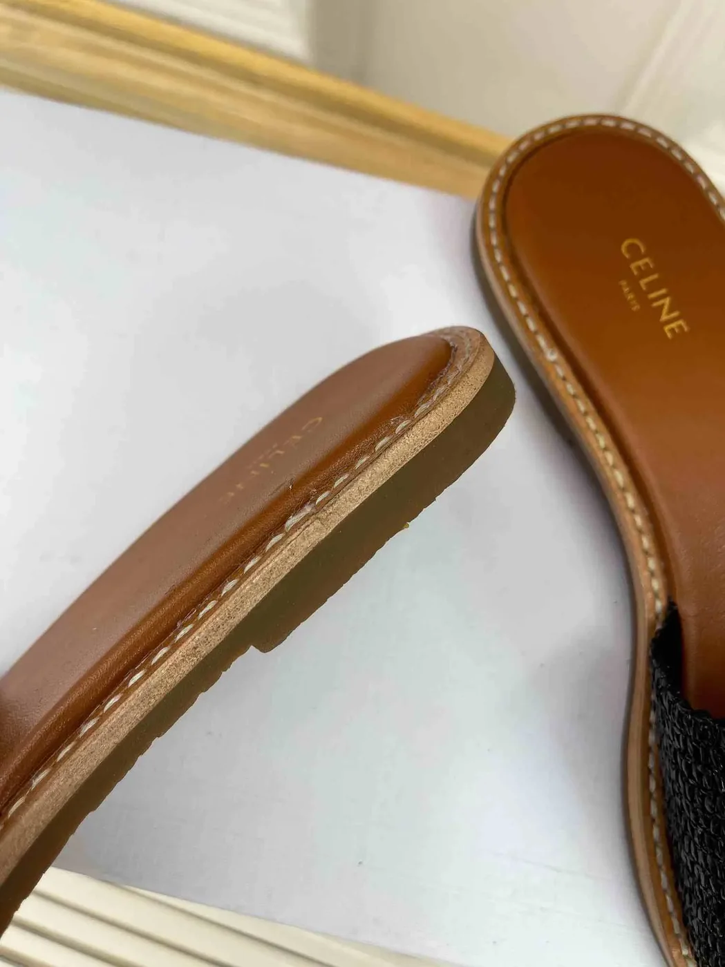 Celine Lympia Flat In Raffia Black