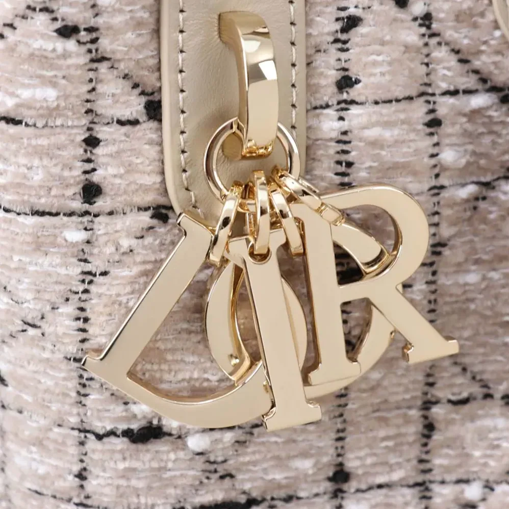 Dior Small Dior Toujours Vertical Tote Bag Beige Tweed with Black Cannage Motif for Women
