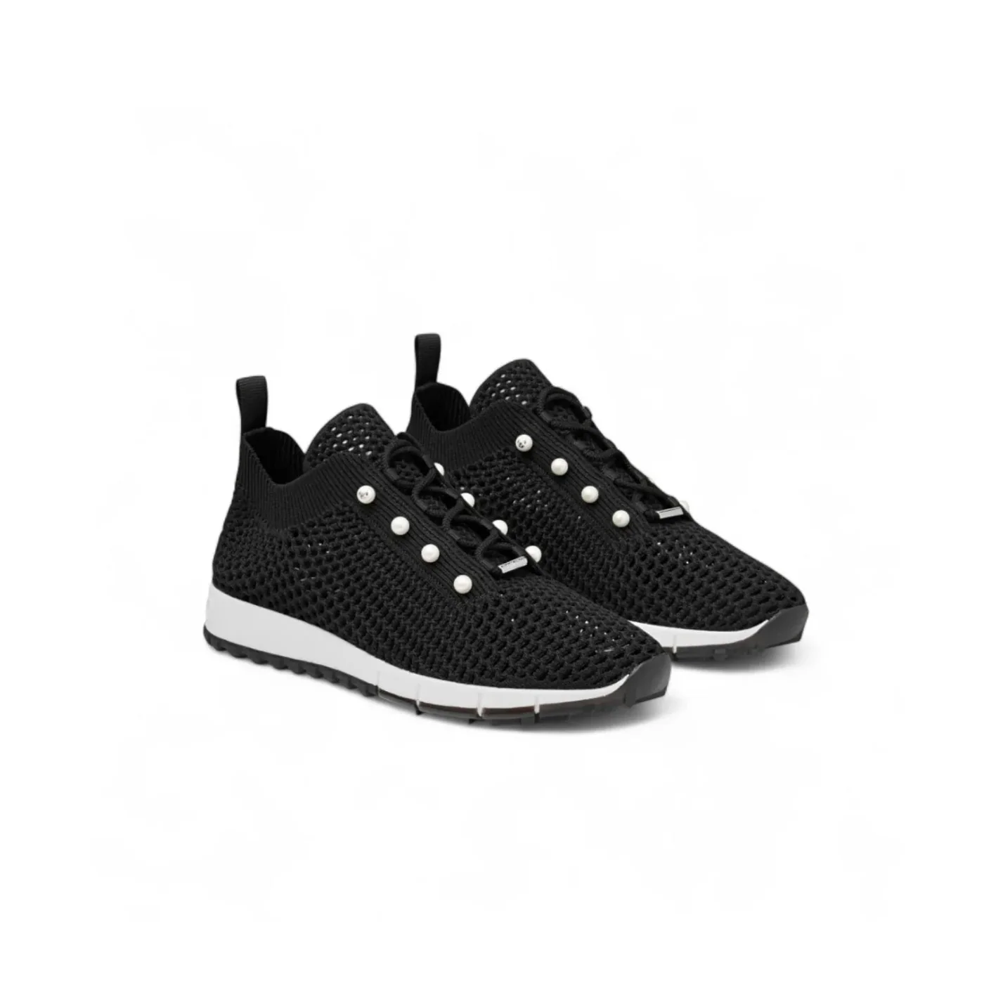 Jimmy Choo Veles Crochet Knit Low in Top Trainers Black VELESPBT