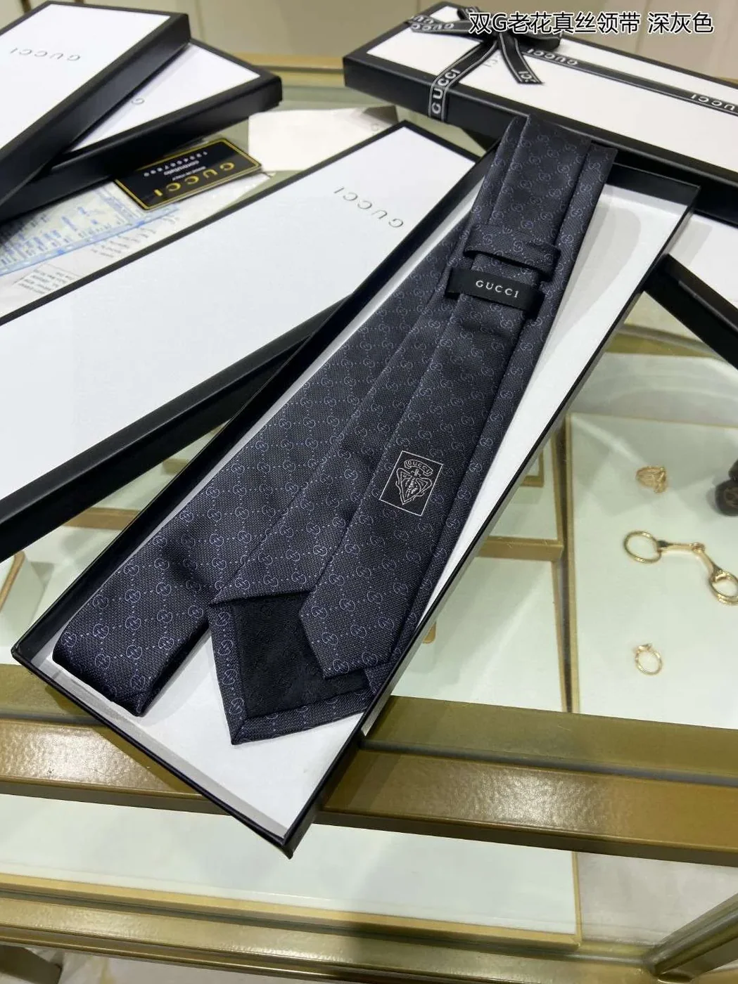 Gucci GG Pattern Silk Tie Black GG for Men Gucci GG Pattern Silk Tie Black GG for Men