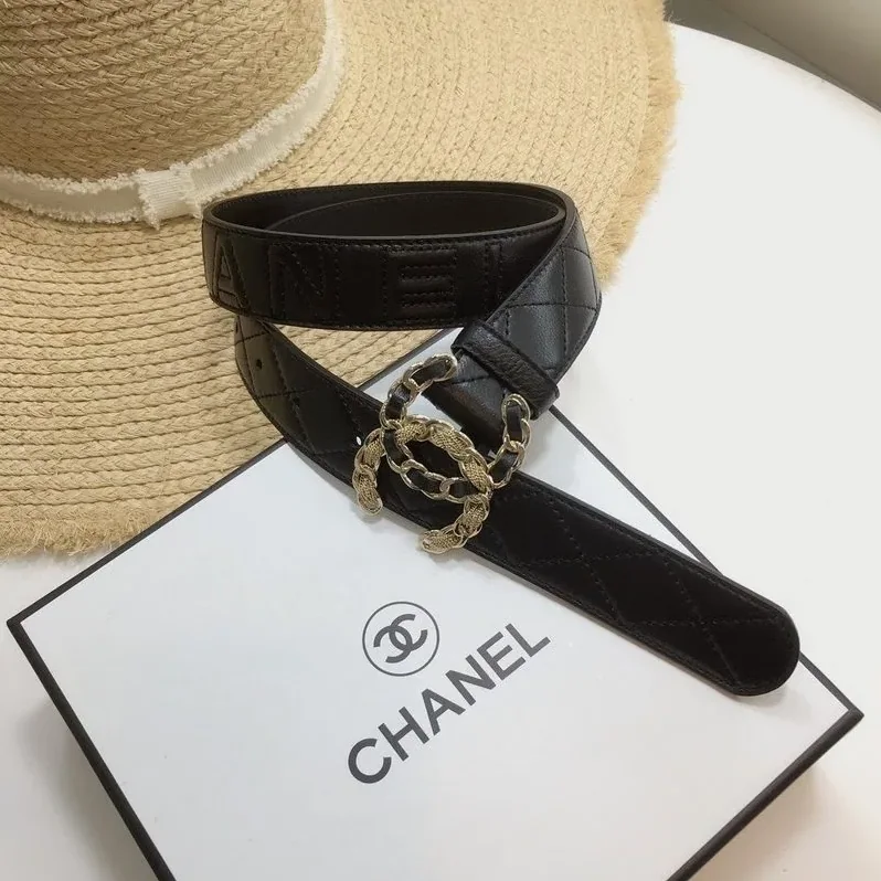 Chanel Quilted Belt With Double C Buckle Black with Gold mix Black Hardware for Women