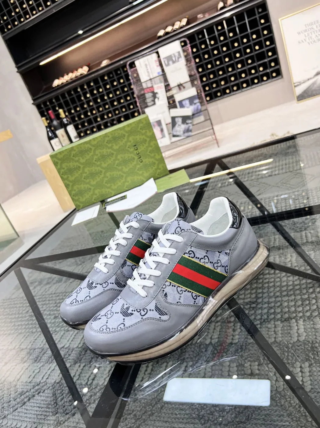 Gucci x Adidas GG Sneakers With Web Gray for Men Gucci x Adidas GG Sneakers With Web Gray for Men