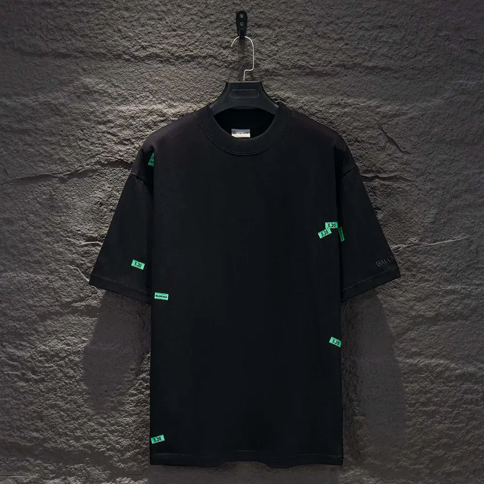 Balenciaga 520 Stickers Medium Fit T-Shirt in Black and Green Dry Jersey for Men Balenciaga 520 Stickers Medium Fit T-Shirt in Black and Green Dry Jersey for Men
