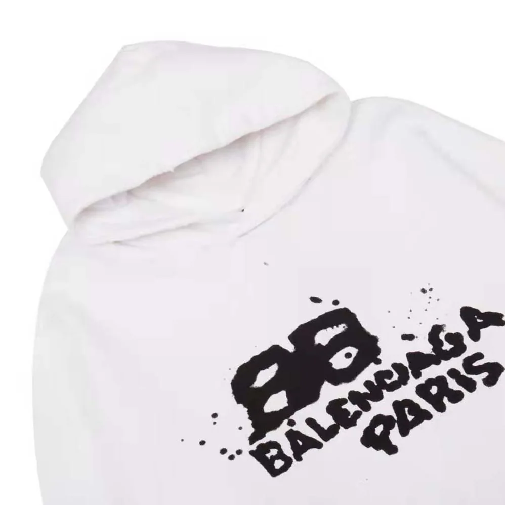 Balenciaga Hand Drawn BB Icon Hoodie Large Fit in White and Black for Women