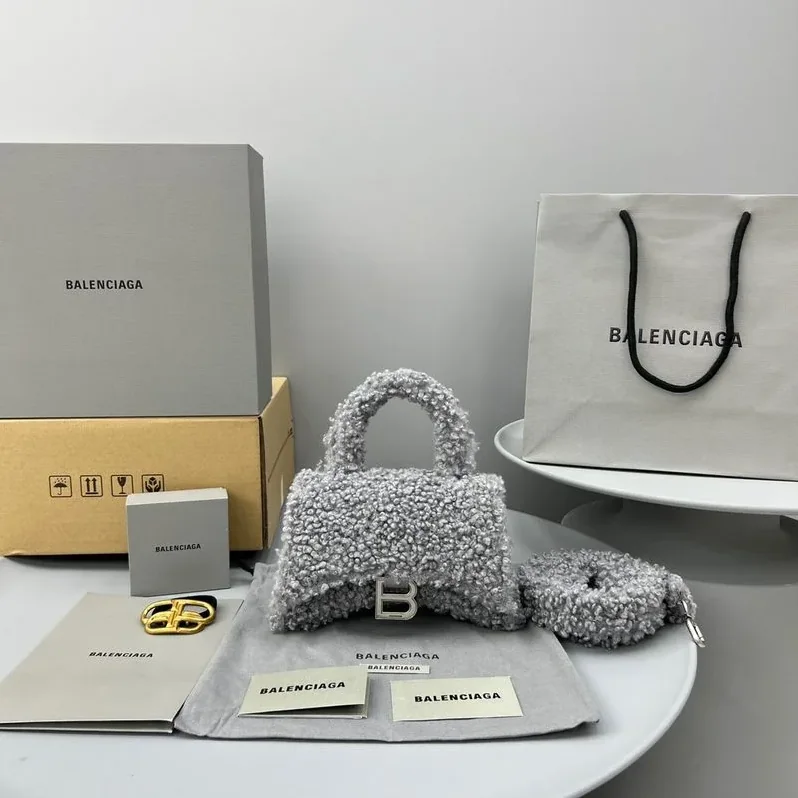 Furry Hourglass Small Handbag Black in Grey/Pink / Furry Hourglass Small Handbag Black in Grey/Pink /