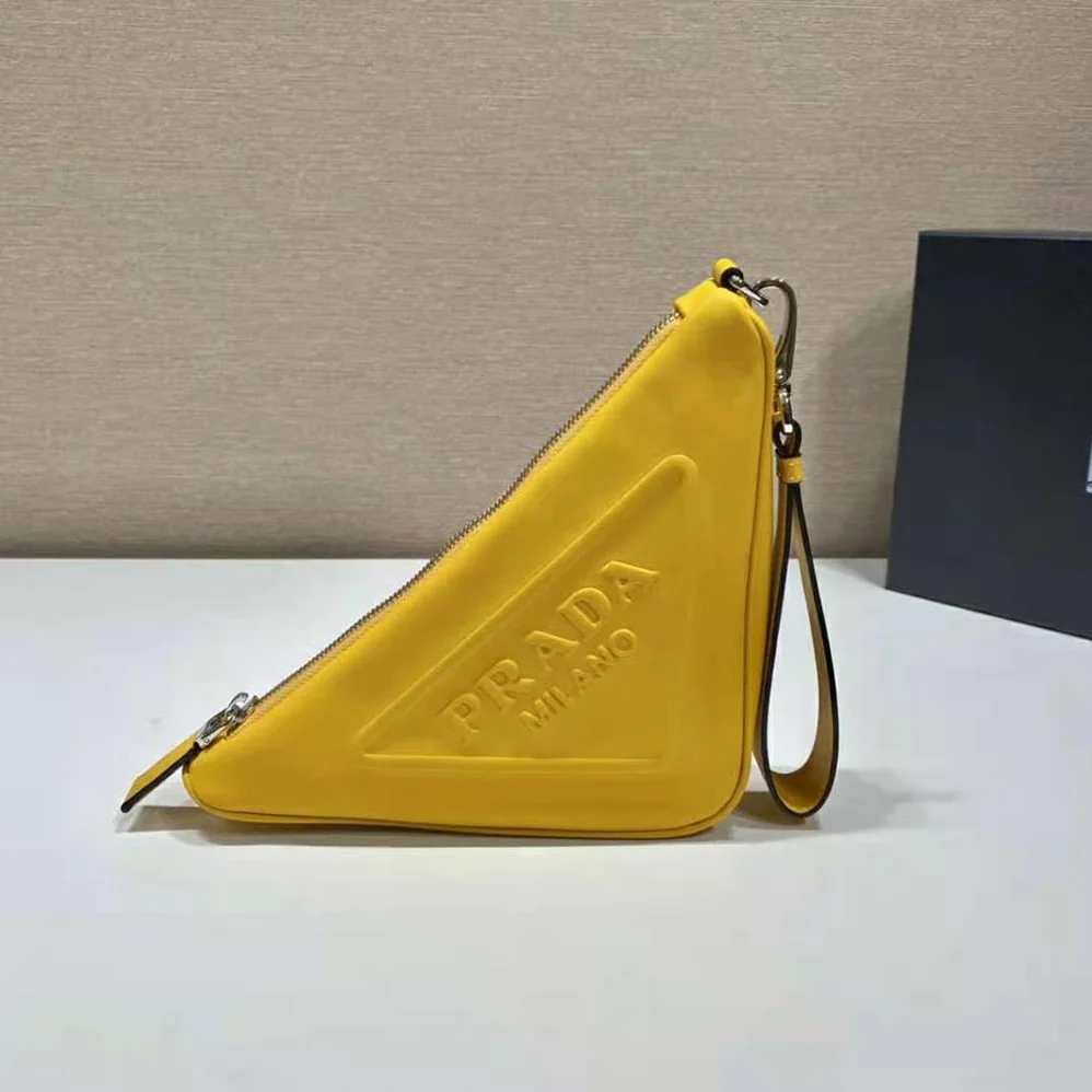 Prada Leather Triangle Leather Pouch for Women in Yellow