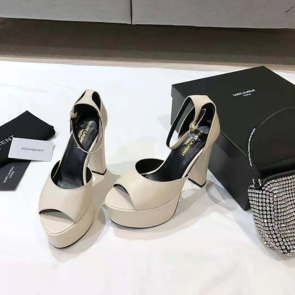 Saint Laurent YSL Jodie Platform Sandals in Smooth Leather for Women in White Saint Laurent YSL Jodie Platform Sandals in Smooth Leather for Women in White