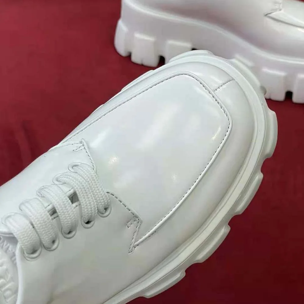 Prada Monolith Brushed Leather Lace-up Shoes for Women in White Prada Monolith Brushed Leather Lace-up Shoes for Women in White