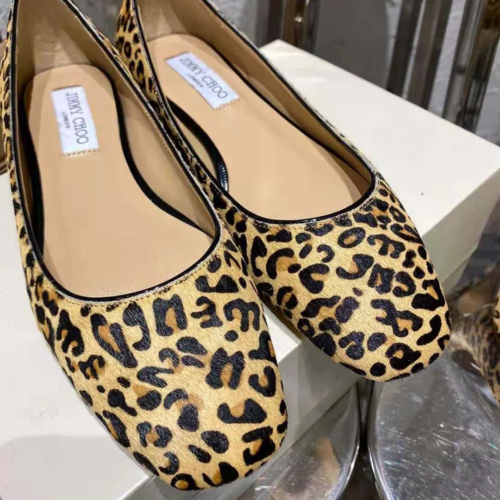 Jimmy Choo Mirele Flat Natural Mix Leopard Print Pony Flats with JC Emblem for Women Jimmy Choo Mirele Flat Natural Mix Leopard Print Pony Flats with JC Emblem for Women