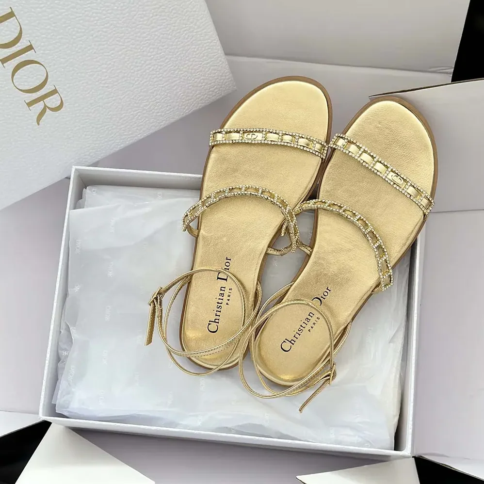 Dior Diorissime Sandal Gold-Tone Laminated Lambskin and Silver for Women in Tone Strass