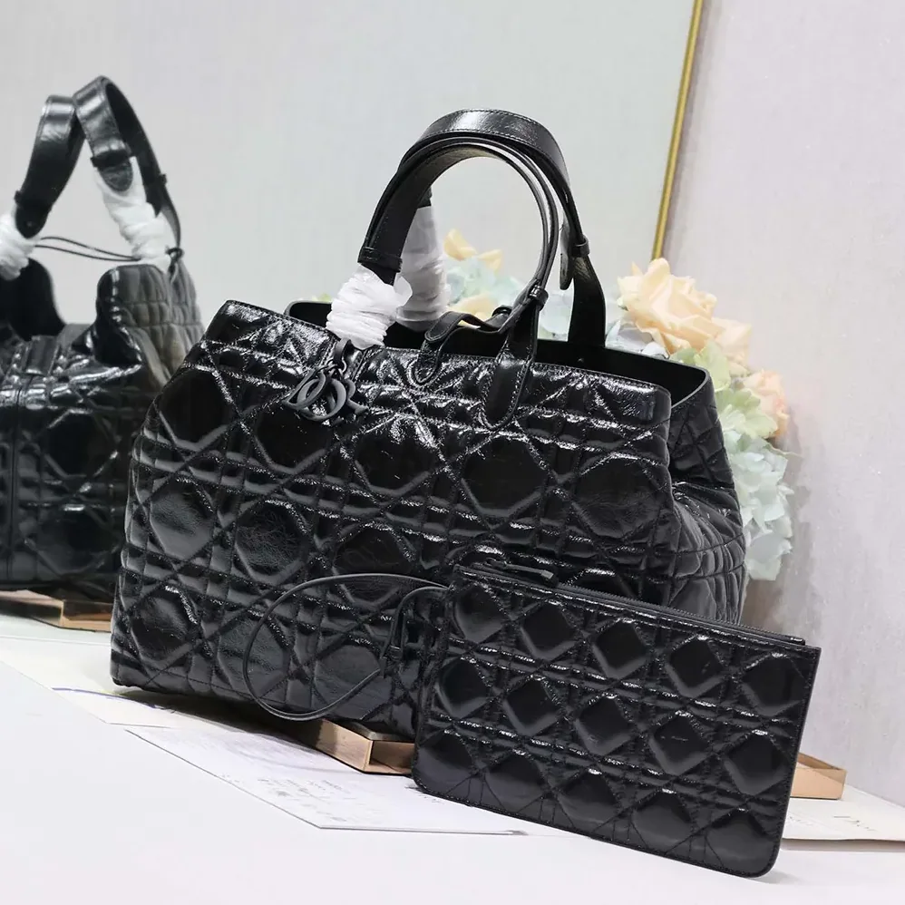 Dior Large Dior Toujours Bag Black Macrocannage Crinkled Calfskin for Women