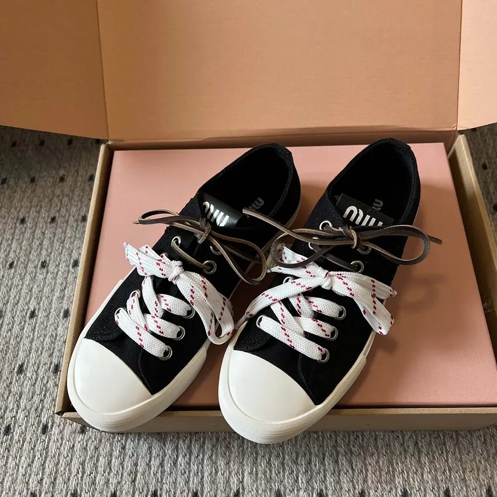Miu Miu Washed Denim Sneakers for Women in Black Miu Miu Washed Denim Sneakers for Women in Black