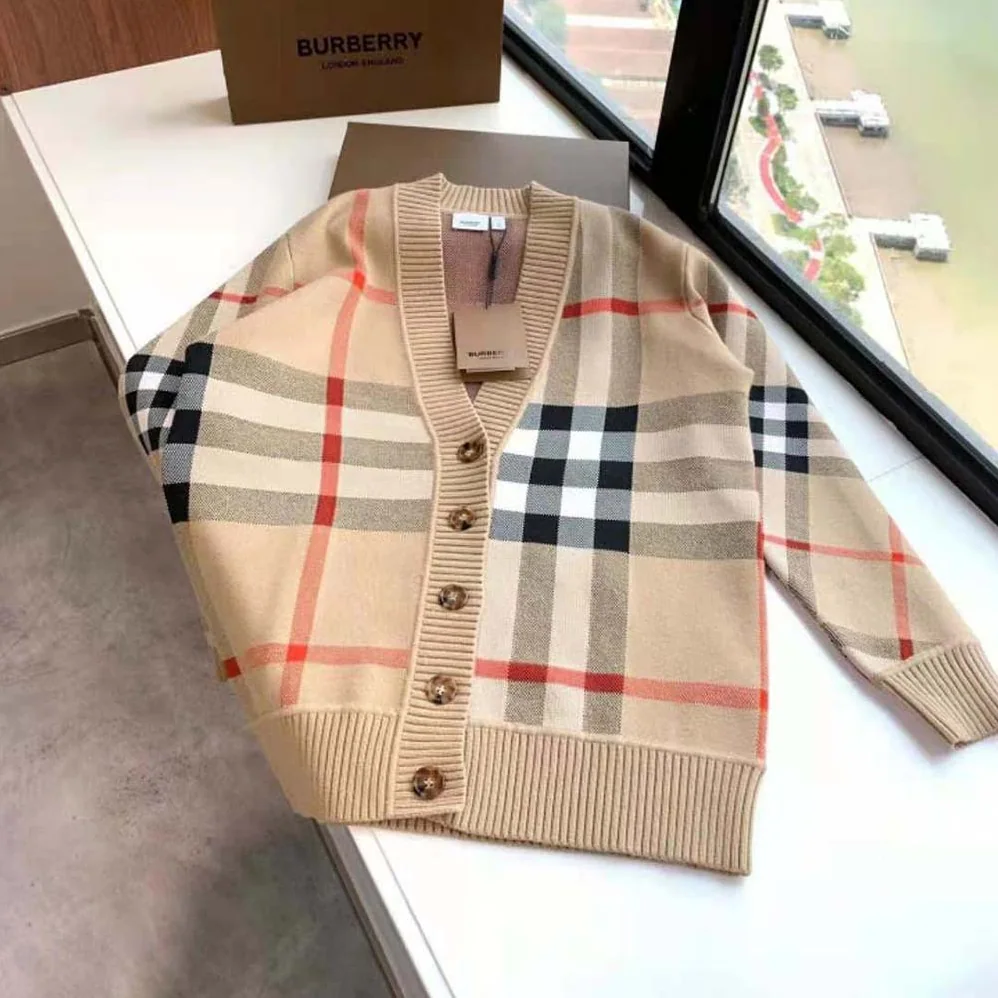 Burberry Check Wool Blend Cardigan for Men Burberry Check Wool Blend Cardigan for Men