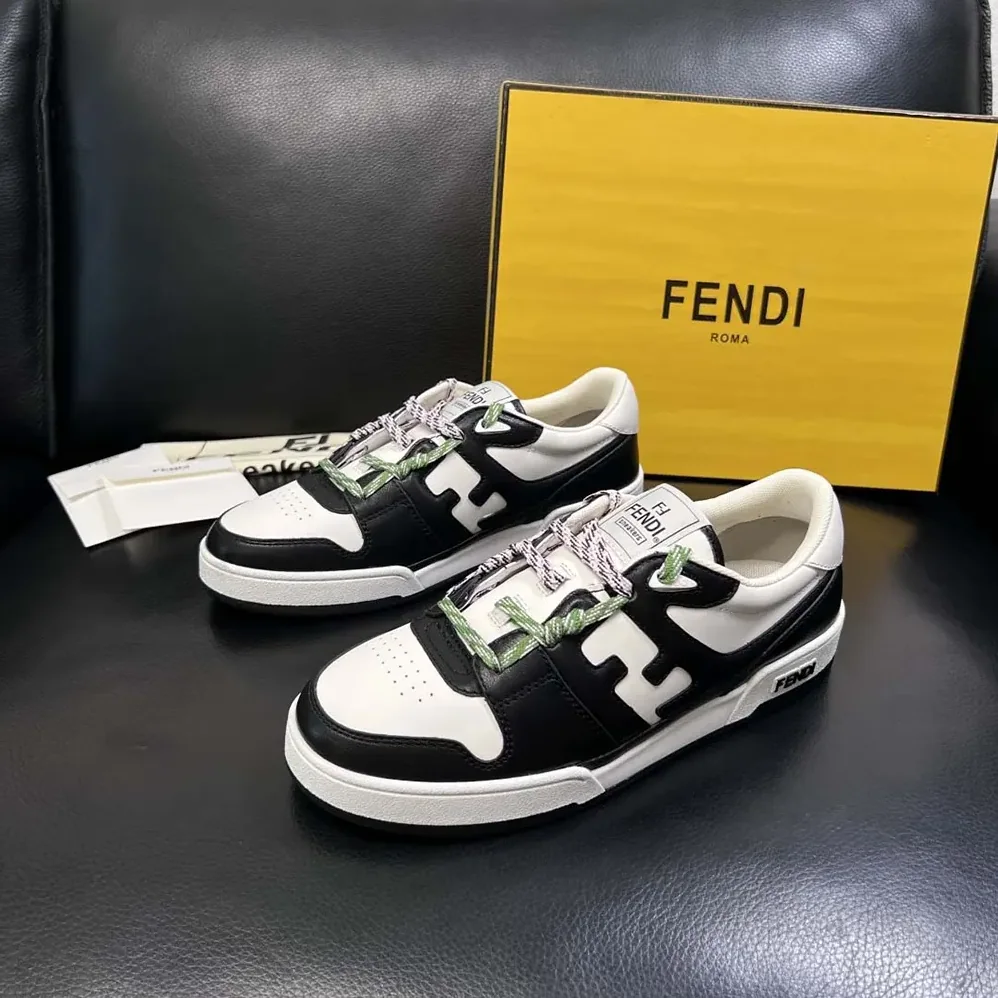 Fendi Match Black and White Leather Low for Unisex in tops