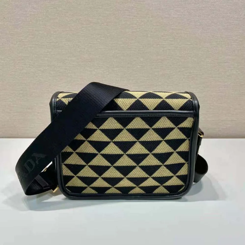 Prada Symbole Embroidered Fabric Bag for Men in Black/Beige Prada Symbole Embroidered Fabric Bag for Men in Black/Beige
