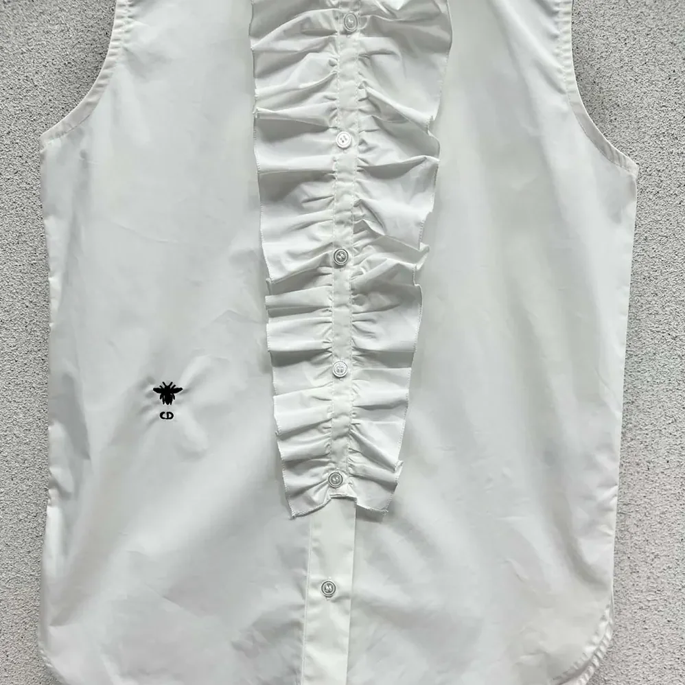 Dior Sleeveless Blouse with Removable Ruched Collar White Cotton Poplin for Women
