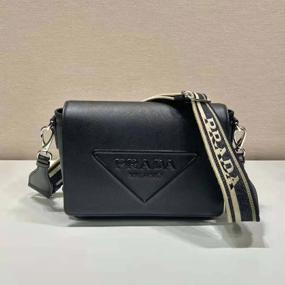 Prada Saffiano Leather Shoulder Bag with Sleek for Men in Black