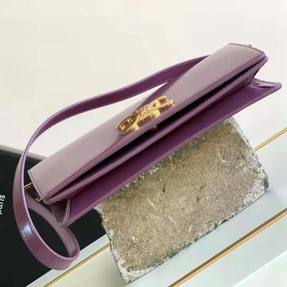 Celine Trapeze Triomphe Bag in Shiny Calfskin for Women in Purple