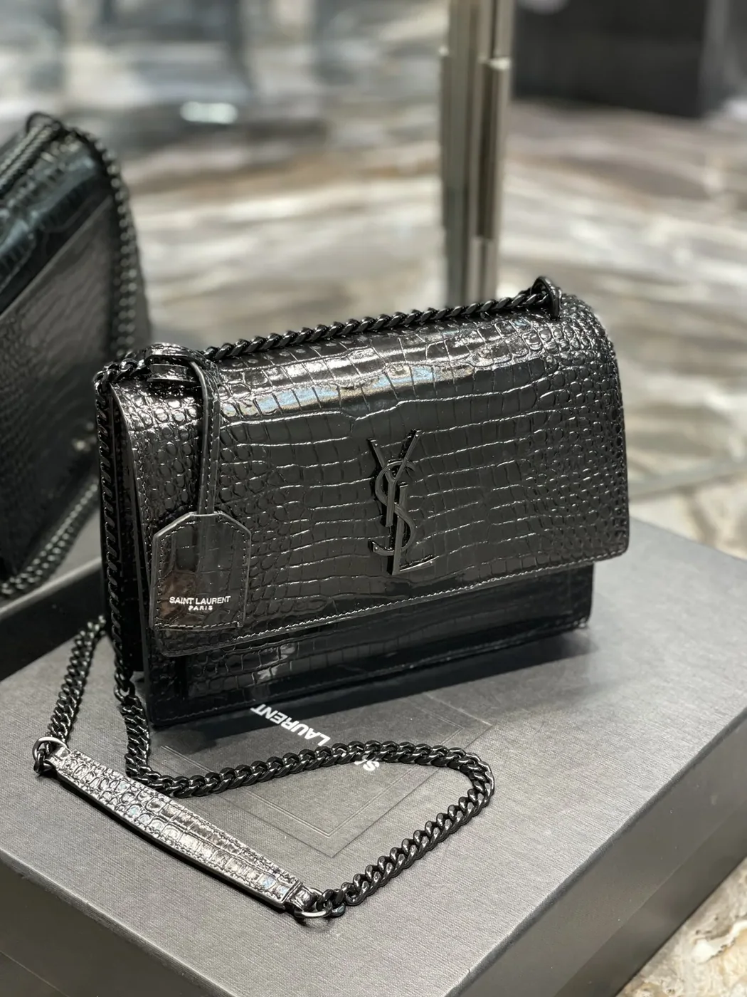 Saint Laurent Sunset Medium Chain Bag Black in YSL Saint Laurent Sunset Medium Chain Bag Black in YSL