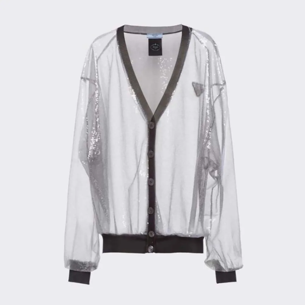 Prada Sequin-Embroidered Tulle Cardigan for Women in Black