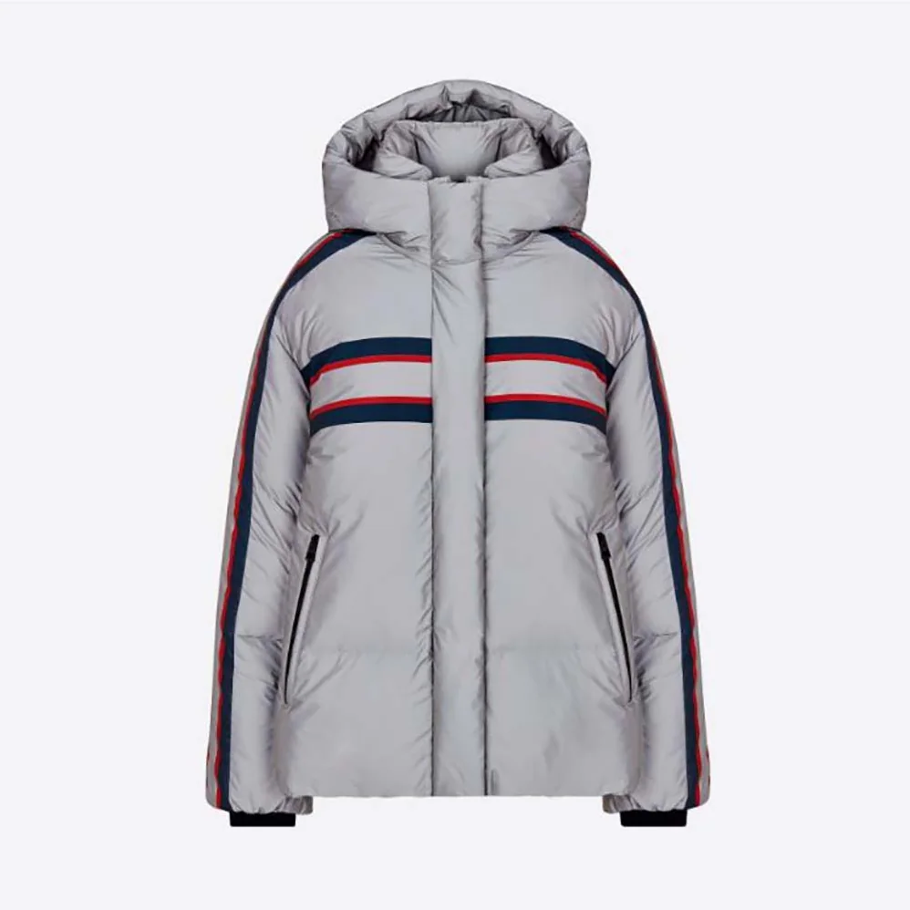 Dior Dioralps Hooded Down Jacket Silver-Tone Reflective Dior Star Quilted Technical Fabric for Women Dior Dioralps Hooded Down Jacket Silver-Tone Reflective Dior Star Quilted Technical Fabric for Women