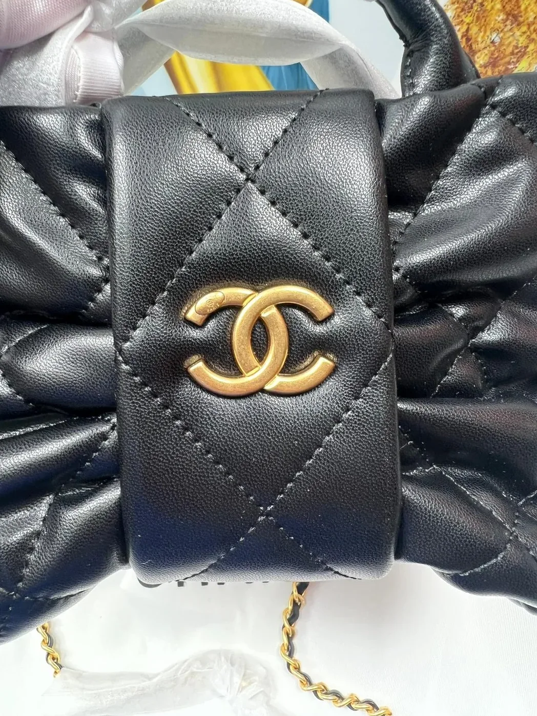Chanel Bow Mini Top Handle Bag in Black Gold Hardware