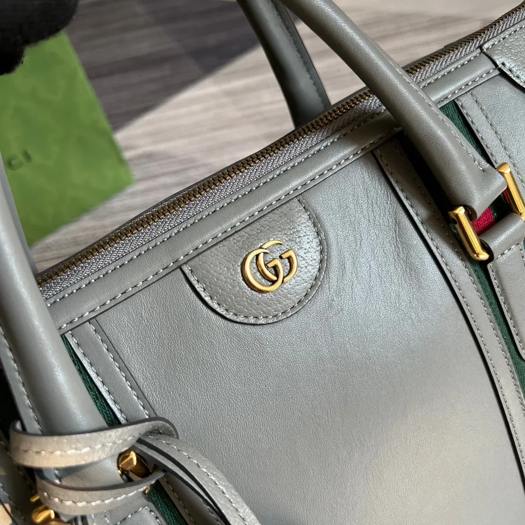 Large Bauletto Top Handle Bag With Double G Grey in Brown / Large Bauletto Top Handle Bag With Double G Grey in Brown /