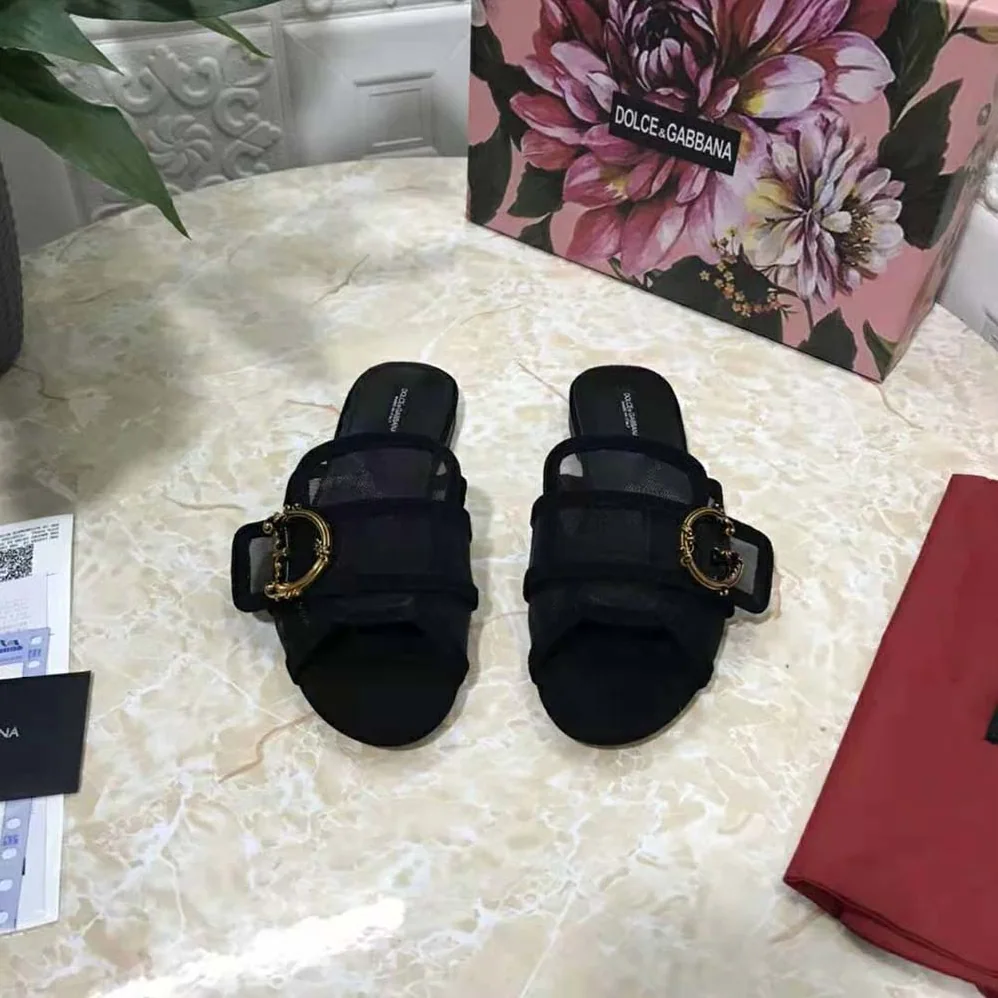 Dolce Gabbana D&G Mesh Mules with Baroque DG Logo for Women