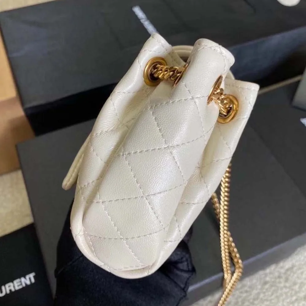 Saint Laurent YSL Monogram Mini Nolita in Lame Leather for Women in White Saint Laurent YSL Monogram Mini Nolita in Lame Leather for Women in White