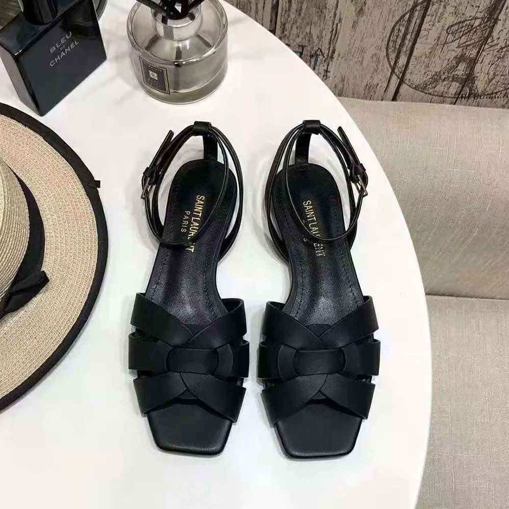 Saint Laurent YSL Tribute Flat Sandals in Smooth Leather for Women Saint Laurent YSL Tribute Flat Sandals in Smooth Leather for Women