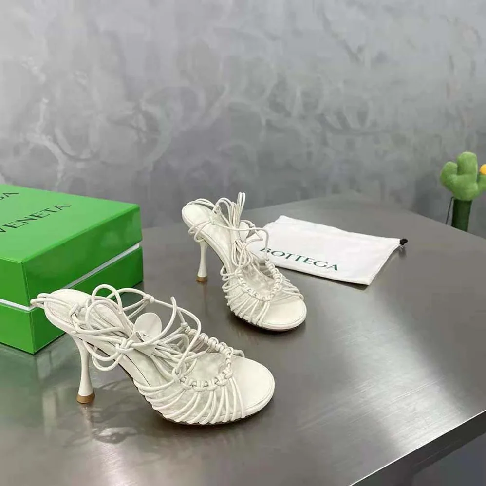 Bottega Veneta Dot Leather Sandals for Women in White